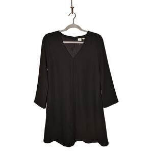 GAP NEW $80 Long Sleeve V-Neck Woven Shift Dress Seam‎ Pockets Black XS